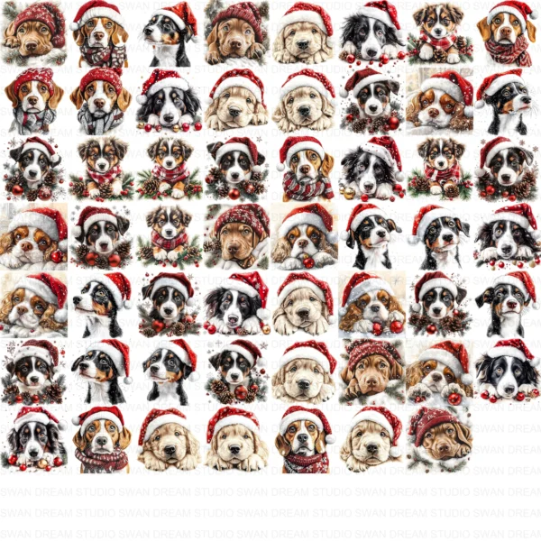 119 Christmas Quirky Dog Clipart Bundle Printable Puppy Whimsical JPG Card Making Paper Craft Junk Journal Scrapbooking Digital Download