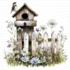 ClipartC10L_t11 Old Birdhouse Fence Flowers Clipart Bundle Printable Whimsical Bird Nest JPG Junk Journal Scrapbook Digital Download