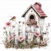ClipartC10L_t12 Old Birdhouse Fence Flowers Clipart Bundle Printable Whimsical Bird Nest JPG Junk Journal Scrapbook Digital Download