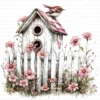 ClipartC10L_t5 Old Birdhouse Fence Flowers Clipart Bundle Printable Whimsical Bird Nest JPG Junk Journal Scrapbook Digital Download