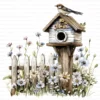 ClipartC10L_t8 Old Birdhouse Fence Flowers Clipart Bundle Printable Whimsical Bird Nest JPG Junk Journal Scrapbook Digital Download
