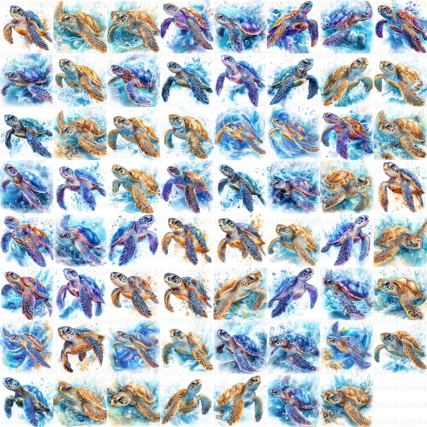 Sea Turtle Hawksbill Loggerhead Clipart Bundle Printable Marine Reptile Digital Download