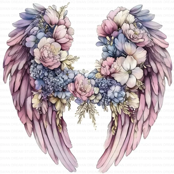 128 Floral Angel Wings Clipart Bundle Whimsical Flower Fantasy JPG Printable Scrapbook Junk Journal Paper Craft Digital Download