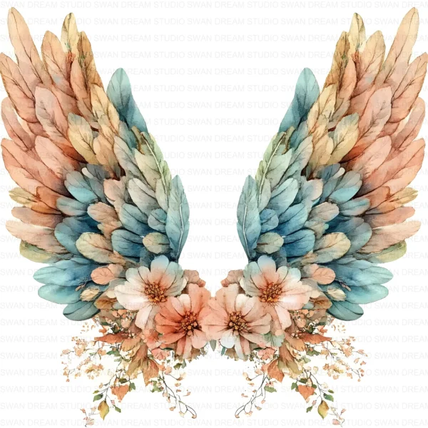 128 Floral Angel Wings Clipart Bundle Whimsical Flower Fantasy JPG Printable Scrapbook Junk Journal Paper Craft Digital Download