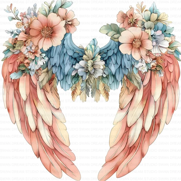 128 Floral Angel Wings Clipart Bundle Whimsical Flower Fantasy JPG Printable Scrapbook Junk Journal Paper Craft Digital Download