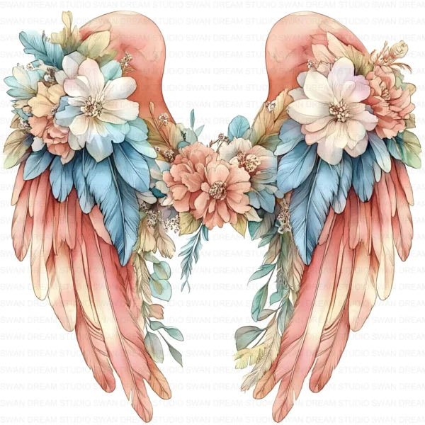 128 Floral Angel Wings Clipart Bundle Whimsical Flower Fantasy JPG Printable Scrapbook Junk Journal Paper Craft Digital Download