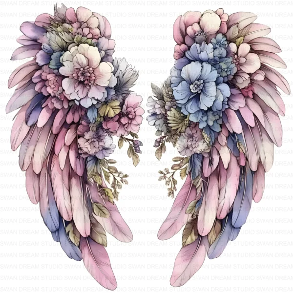 128 Floral Angel Wings Clipart Bundle Whimsical Flower Fantasy JPG Printable Scrapbook Junk Journal Paper Craft Digital Download