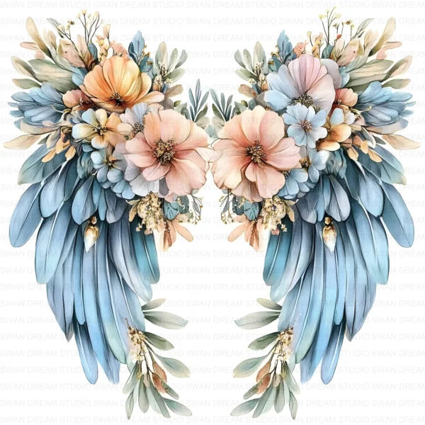 128 Floral Angel Wings Clipart Bundle Whimsical Flower Fantasy JPG Printable Scrapbook Junk Journal Paper Craft Digital Download