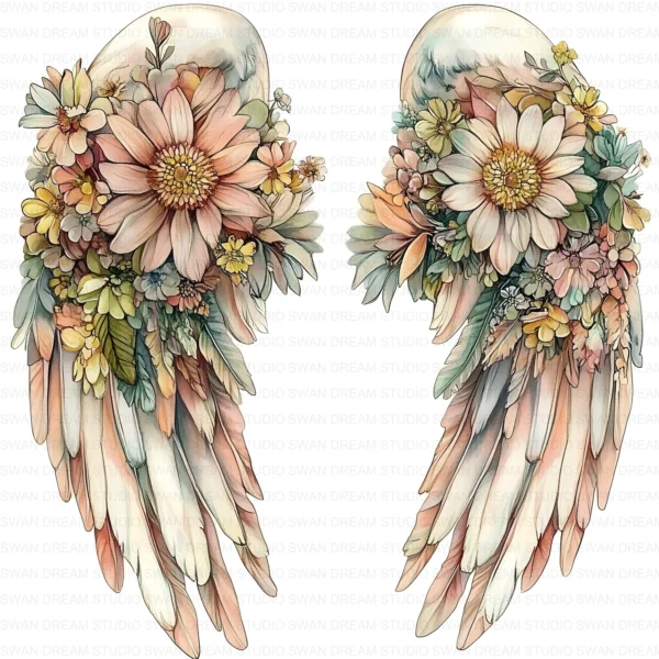128 Floral Angel Wings Clipart Bundle Whimsical Flower Fantasy JPG Printable Scrapbook Junk Journal Paper Craft Digital Download