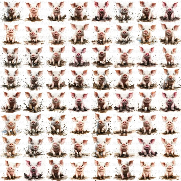 Whimsical Pig Clipart Bundle in Mud Puddle Farm Animal Printable JPG for Scrapbooking Junk Journal Paper Crafts Digital Download