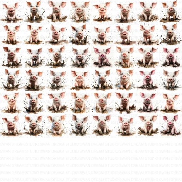 Whimsical Pig Clipart Bundle in Mud Puddle Farm Animal Printable JPG for Scrapbooking Junk Journal Paper Crafts Digital Download