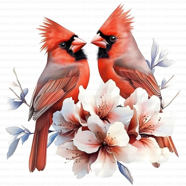 ClipartC16L_t11 Northern Cardinal Bird Clipart Bundle Printable Songbird Twig Garden Junk Journal