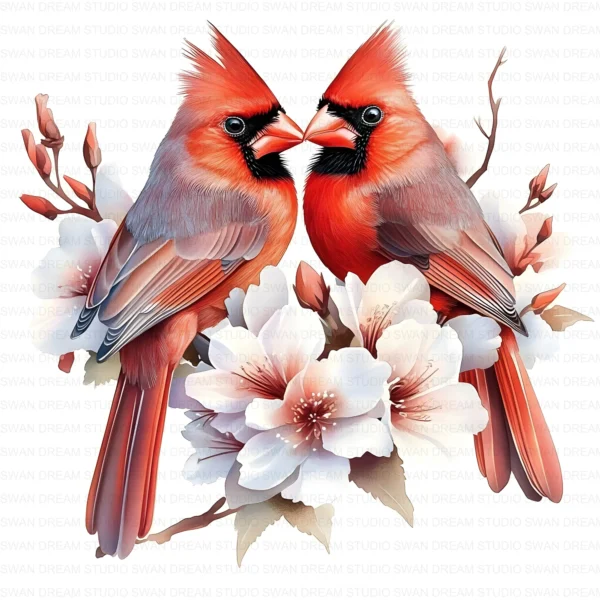 ClipartC16L_t12 Northern Cardinal Bird Clipart Bundle Printable Songbird Twig Garden Junk Journal