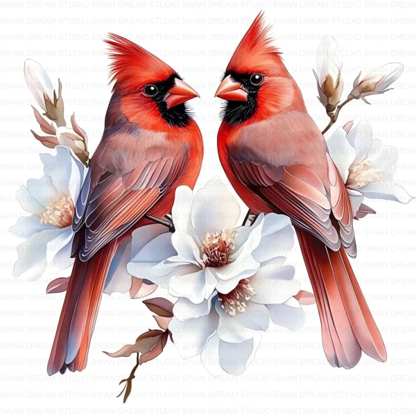 ClipartC16L_t2 Northern Cardinal Bird Clipart Bundle Printable Songbird Twig Garden Junk Journal