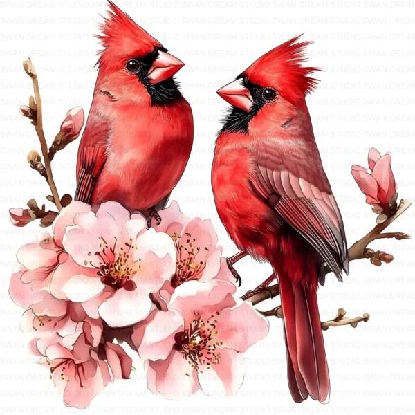 ClipartC16L_t5 Northern Cardinal Bird Clipart Bundle Printable Songbird Twig Garden Junk Journal