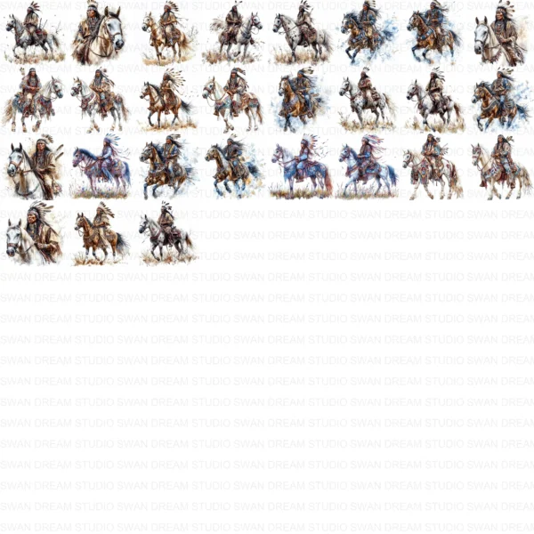 ClipartC17L_t14 91 Native American Indian Horse Clipart Bundle Printable Indigenous JPG Junk Journal Scrapbooking Digital Download