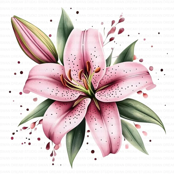 ClipartC18L_t10 128 Stargazer Lily Clipart Bundle Whimsical Pink Floral Digital Paper Scrapbooking Printable Crafts