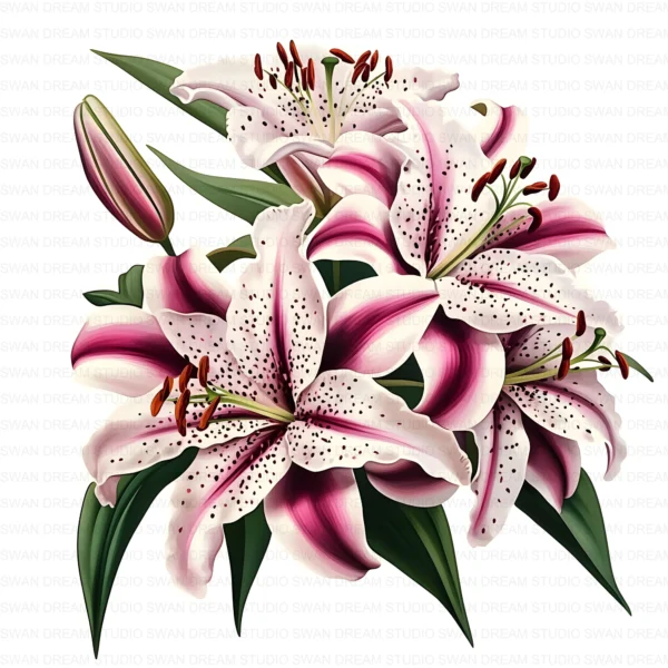 ClipartC18L_t11 128 Stargazer Lily Clipart Bundle Whimsical Pink Floral Digital Paper Scrapbooking Printable Crafts