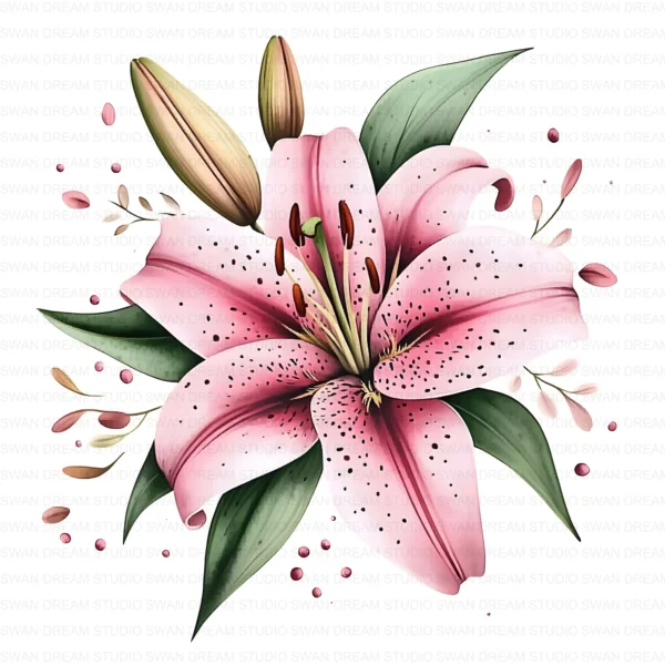 ClipartC18L_t12 128 Stargazer Lily Clipart Bundle Whimsical Pink Floral Digital Paper Scrapbooking Printable Crafts