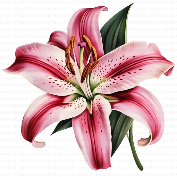 ClipartC18L_t4 128 Stargazer Lily Clipart Bundle Whimsical Pink Floral Digital Paper Scrapbooking Printable Crafts