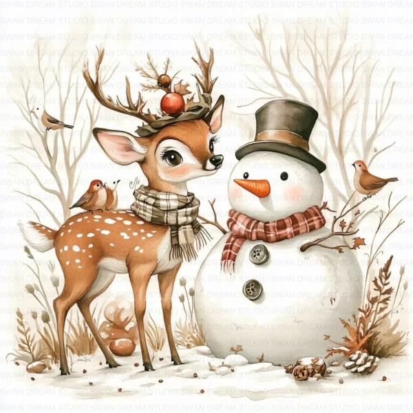 ClipartC19L_t10 Deer Reindeer Antler Clipart Bundle Printable Snowman Woodland Winter Paper Craft