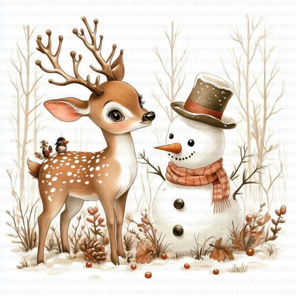 ClipartC19L_t11 Deer Reindeer Antler Clipart Bundle Printable Snowman Woodland Winter Paper Craft