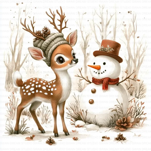 ClipartC19L_t12 Deer Reindeer Antler Clipart Bundle Printable Snowman Woodland Winter Paper Craft