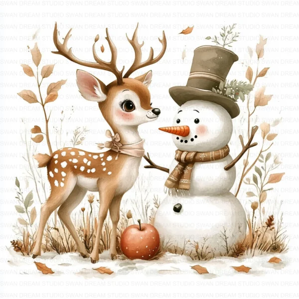 ClipartC19L_t3 Deer Reindeer Antler Clipart Bundle Printable Snowman Woodland Winter Paper Craft