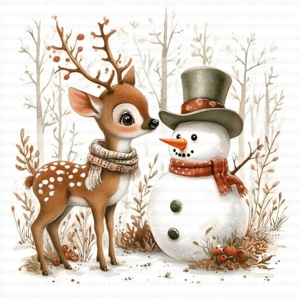 ClipartC19L_t5 Deer Reindeer Antler Clipart Bundle Printable Snowman Woodland Winter Paper Craft