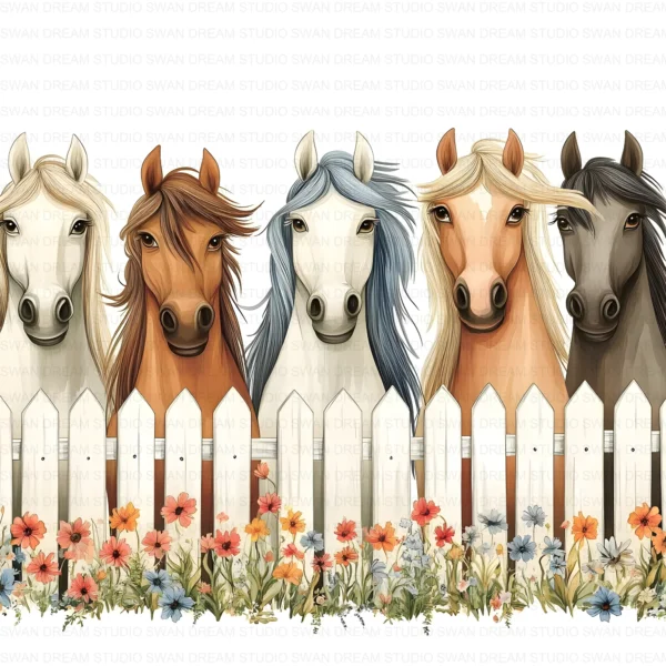 ClipartC1L_t10 Quirky Horses Clipart Bundle Farm Animals Fence Whimsical Printable JPG Paper Craft Junk Journal Scrapbook Digital Download