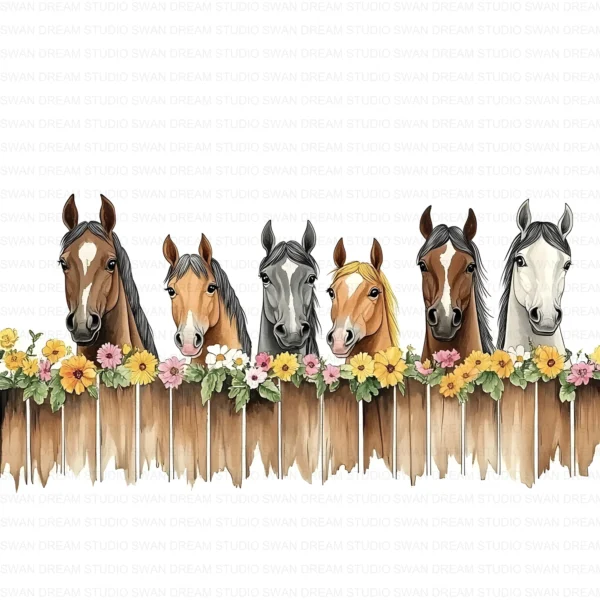 ClipartC1L_t12 Quirky Horses Clipart Bundle Farm Animals Fence Whimsical Printable JPG Paper Craft Junk Journal Scrapbook Digital Download