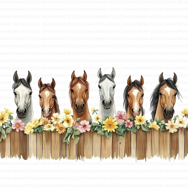 ClipartC1L_t4 Quirky Horses Clipart Bundle Farm Animals Fence Whimsical Printable JPG Paper Craft Junk Journal Scrapbook Digital Download