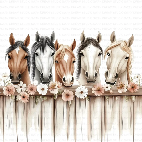 ClipartC1L_t8 Quirky Horses Clipart Bundle Farm Animals Fence Whimsical Printable JPG Paper Craft Junk Journal Scrapbook Digital Download