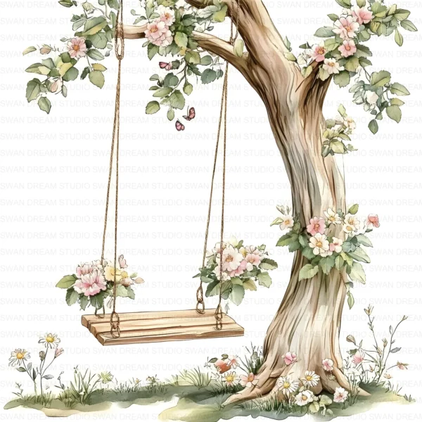 ClipartC20L_t1 Floral Swing Clipart Bundle Printable Garden Flowers Card Making