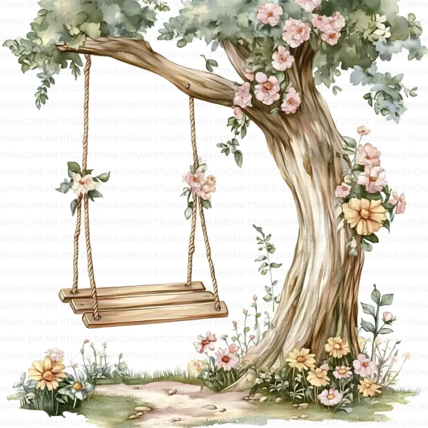 ClipartC20L_t11 Floral Swing Clipart Bundle Printable Garden Flowers Card Making