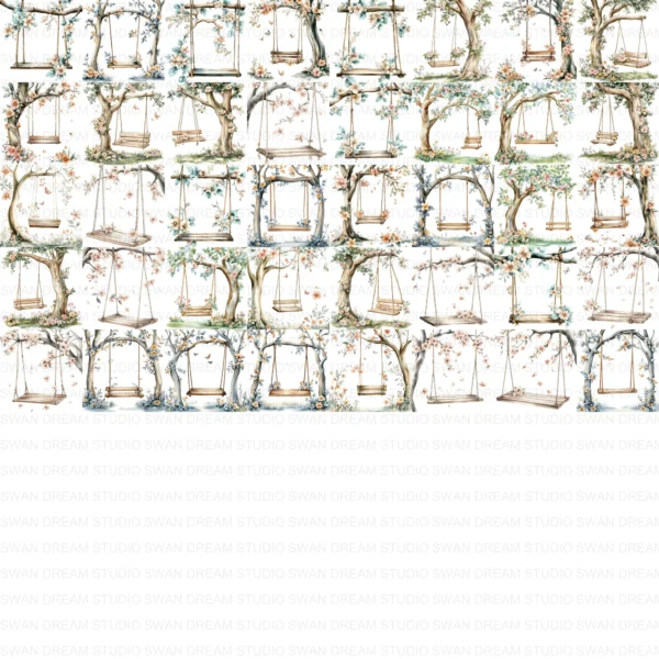 ClipartC20L_t14 Floral Swing Clipart Bundle Printable Garden Flowers Card Making