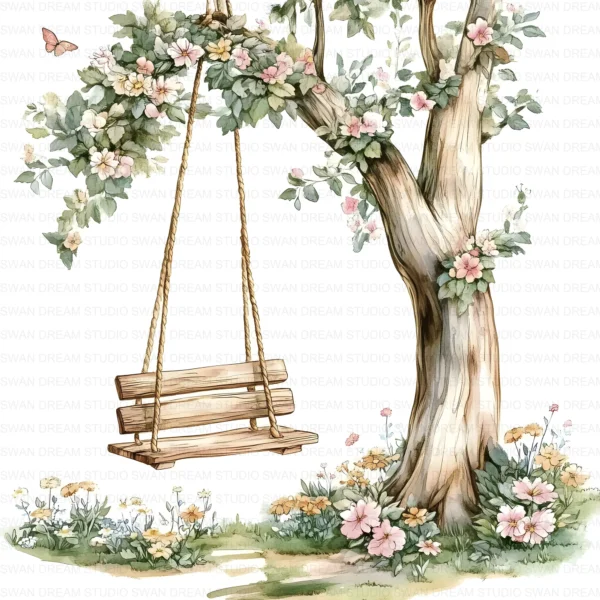 ClipartC20L_t3 Floral Swing Clipart Bundle Printable Garden Flowers Card Making