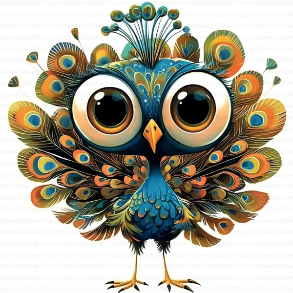 ClipartC21L_t11 Cute Quirky Peacock Cartoon Clipart Bundle Printable Funny Bird Colorful Junk Journal