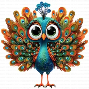 ClipartC21L_t2 Cute Quirky Peacock Cartoon Clipart Bundle Printable Funny Bird Colorful Junk Journal