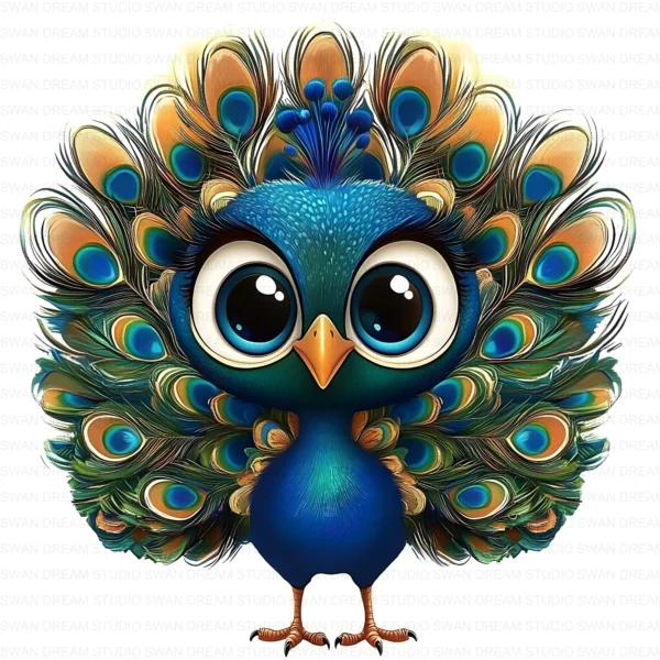 ClipartC21L_t4 Cute Quirky Peacock Cartoon Clipart Bundle Printable Funny Bird Colorful Junk Journal