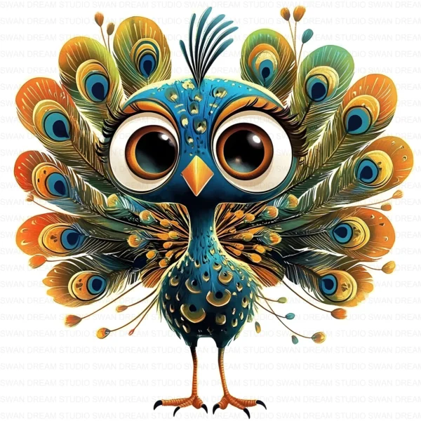 ClipartC21L_t5 Cute Quirky Peacock Cartoon Clipart Bundle Printable Funny Bird Colorful Junk Journal