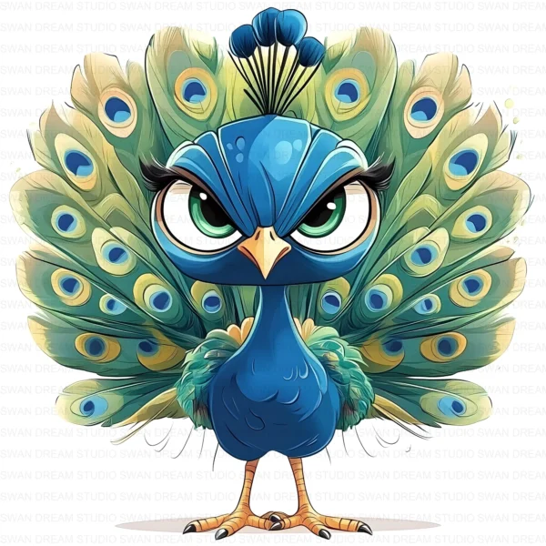 ClipartC21L_t6 Cute Quirky Peacock Cartoon Clipart Bundle Printable Funny Bird Colorful Junk Journal