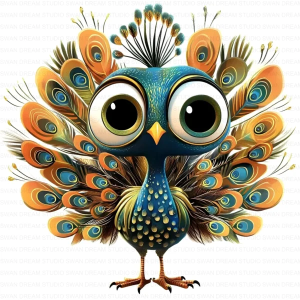 ClipartC21L_t7 Cute Quirky Peacock Cartoon Clipart Bundle Printable Funny Bird Colorful Junk Journal