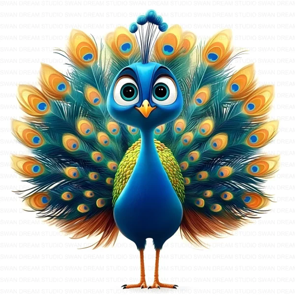 ClipartC21L_t8 Cute Quirky Peacock Cartoon Clipart Bundle Printable Funny Bird Colorful Junk Journal