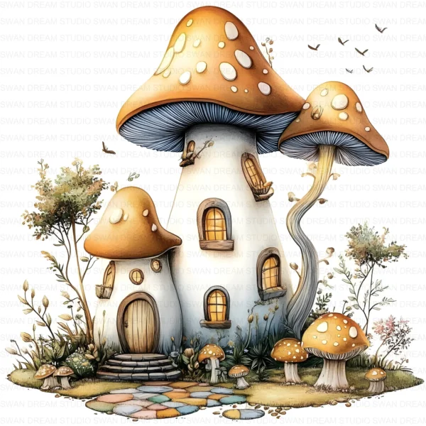 Fairy House Mushroom Whimsical Clipart Bundle Printable Garden Cottage Paper Craft