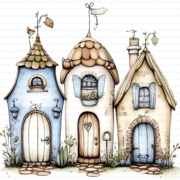 Fairy House Mushroom Whimsical Clipart Bundle Printable Garden Cottage Paper Craft