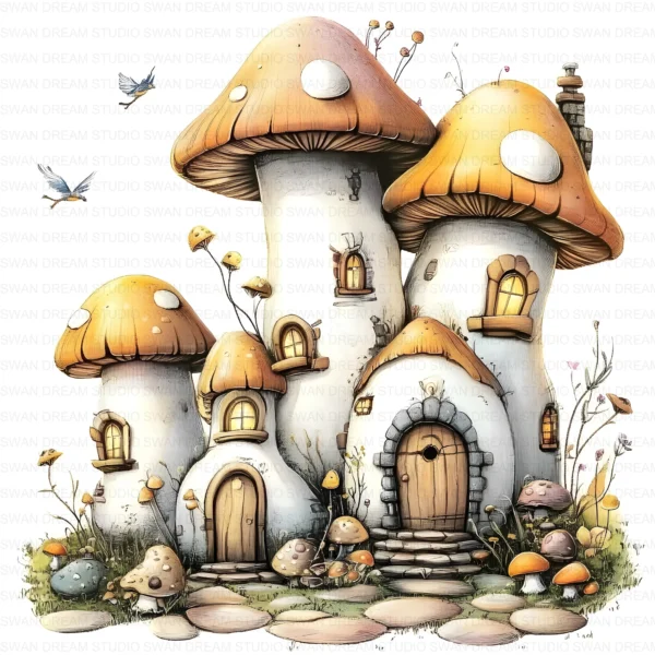 Fairy House Mushroom Whimsical Clipart Bundle Printable Garden Cottage Paper Craft