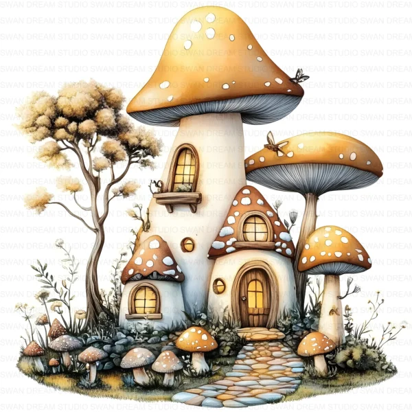 Fairy House Mushroom Whimsical Clipart Bundle Printable Garden Cottage Paper Craft