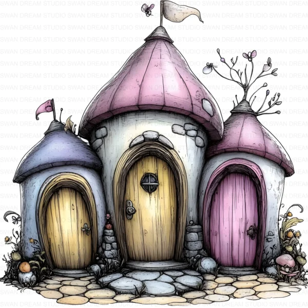 Fairy House Mushroom Whimsical Clipart Bundle Printable Garden Cottage Paper Craft