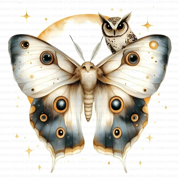 ClipartC23L_t1 132 Moth Moon Clipart Bundle Celestial Boho Whimsical Insects Printable Digital Paper Scrapbook Junk Journal Craft Cards Download